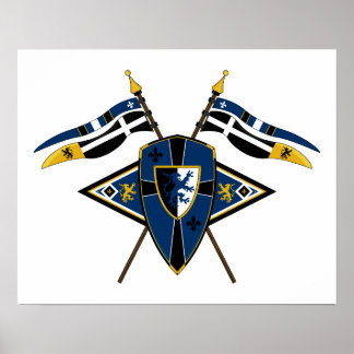 Medieval Shield and Flags Poster
