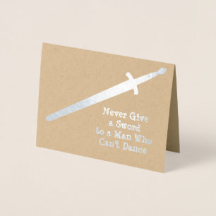 Medieval Silver Sword - Custom Quote - Male Themed Foil Card