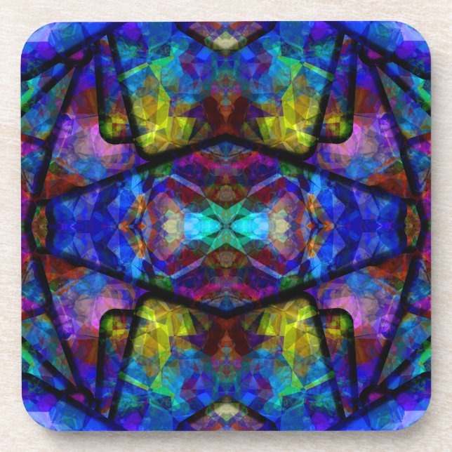 Medieval Stained Glass Digital Abstract Art Coaster (Front)