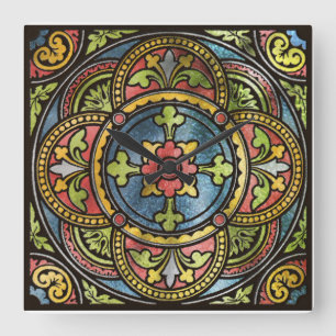 Medieval Stained Glass Square Wall Clock