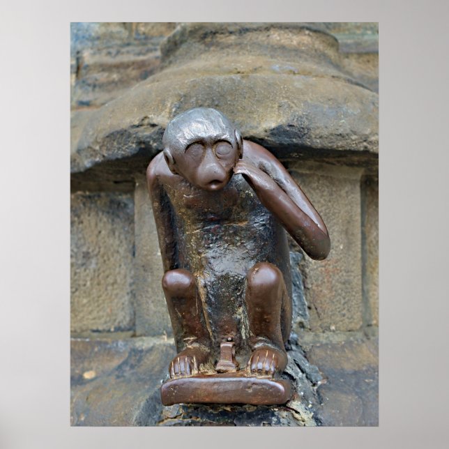 Medieval statue of monkey on Grand Place of Mons Poster (Front)