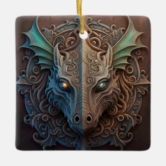 Medieval Stone Gargoyle Dragon Carving Ceramic Ornament (Front)