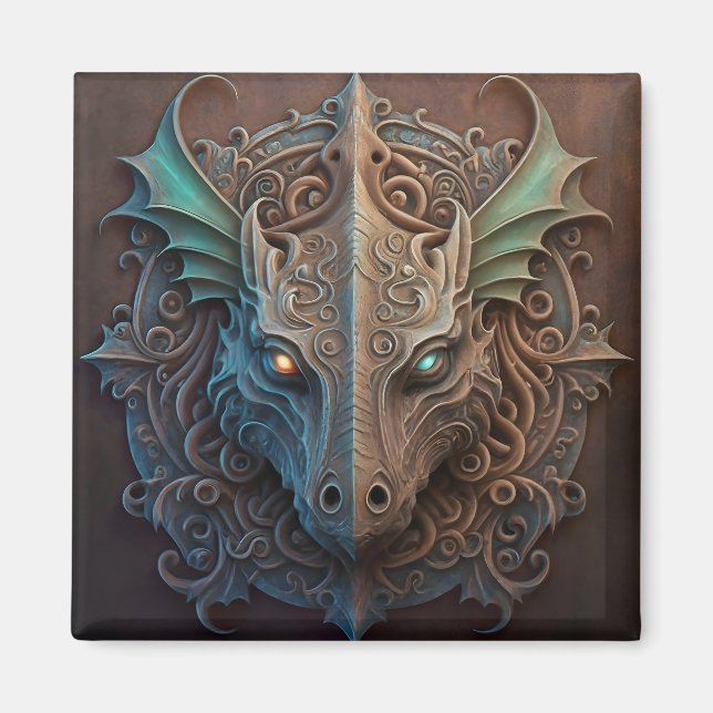 Medieval Stone Gargoyle Dragon Carving Magnet (Front)
