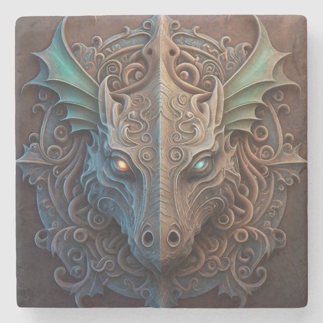 Medieval Stone Gargoyle Dragon Carving Stone Coaster (Front)