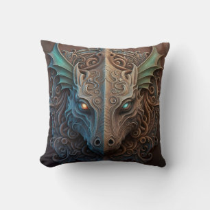 Medieval Stone Gargoyle Dragon Carving Throw Pillow