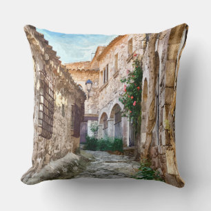 Medieval street in Spain Throw Pillow