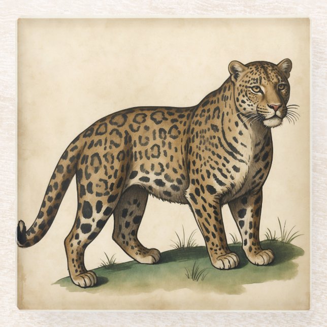 Medieval Strong Leopard Art Glass Coaster (Front)