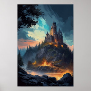 Medieval Stronghold in Setting Sun Poster