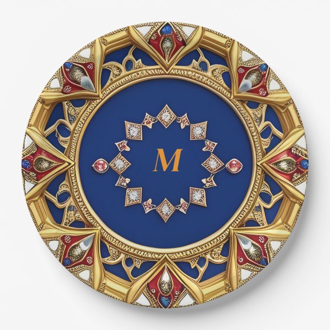 Medieval Style Artistic Golden Ornament Paper Plate (Front)