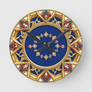 Medieval Style Artistic Golden Ornament Round Clock