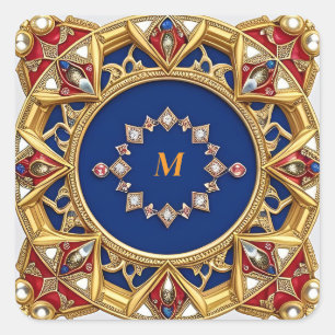 Medieval Style Artistic Golden Ornament Square Sticker