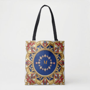 Medieval Style Artistic Golden Ornament Tote Bag