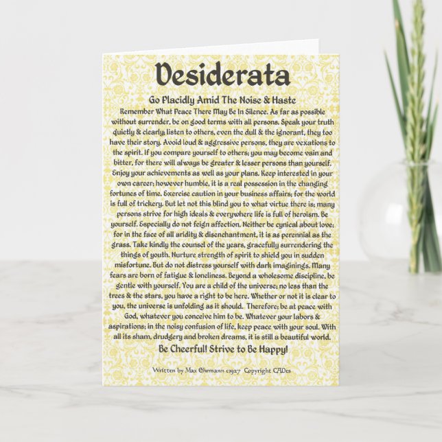 Medieval Style DESIDERATA Card (Front)