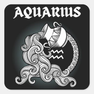 Medieval Style Zodiac Aquarius Square Sticker