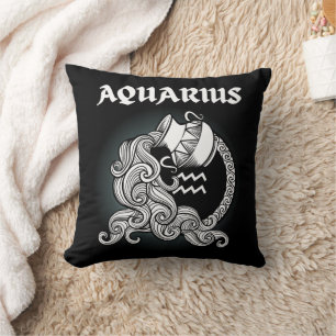Medieval Style Zodiac Aquarius Throw Pillow