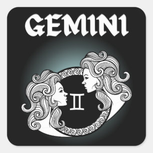 Medieval Style Zodiac Gemini Square Sticker