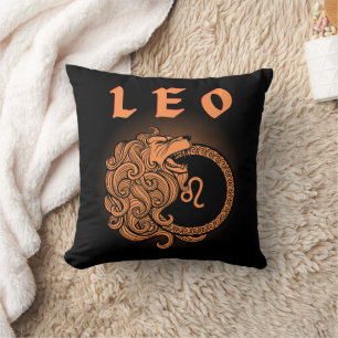 Medieval Style Zodiac Leo Throw Pillow
