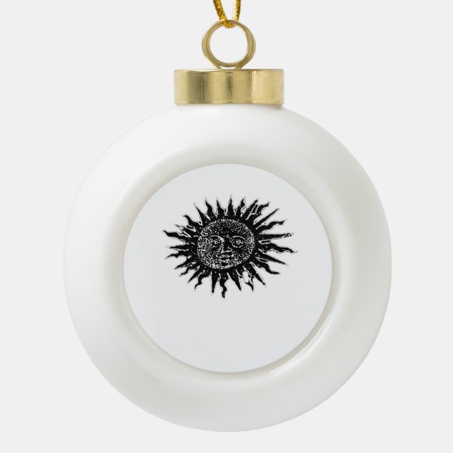 Medieval Sun Engraving - Whimsigoth Aesthetic - Wh Ceramic Ball Christmas Ornament (Front)