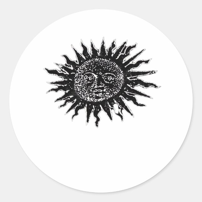 Medieval Sun Engraving - Whimsigoth Aesthetic - Wh Classic Round Sticker (Front)