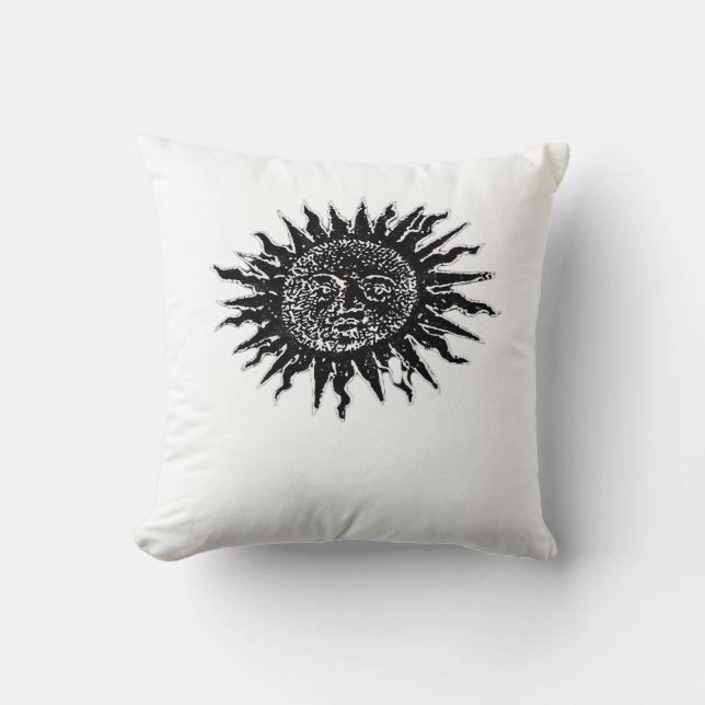 Medieval Sun Engraving - Whimsigoth Aesthetic - Wh Throw Pillow (Front)