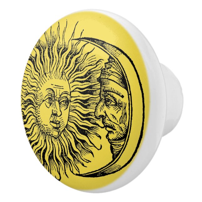 Medieval Sun & Moon Face Ceramic Knob (Right)