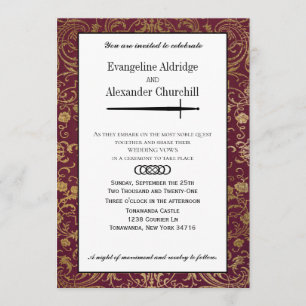 Medieval Sword Elegant Tabletop Gamer Wedding Invitation