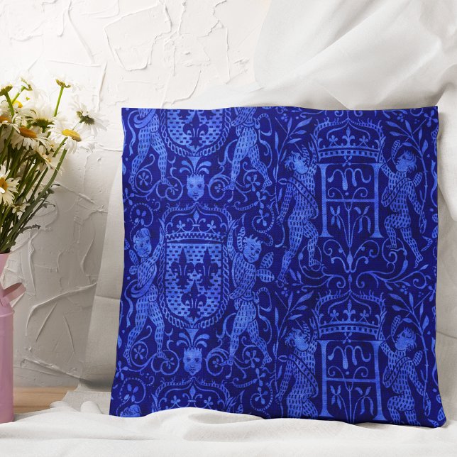 Medieval Tapestry Rich Cobalt Blue Throw Pillow (Creator Uploaded)