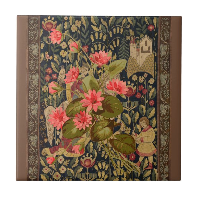Medieval Tapestry with Vintage Botanical Art Tile (Front)