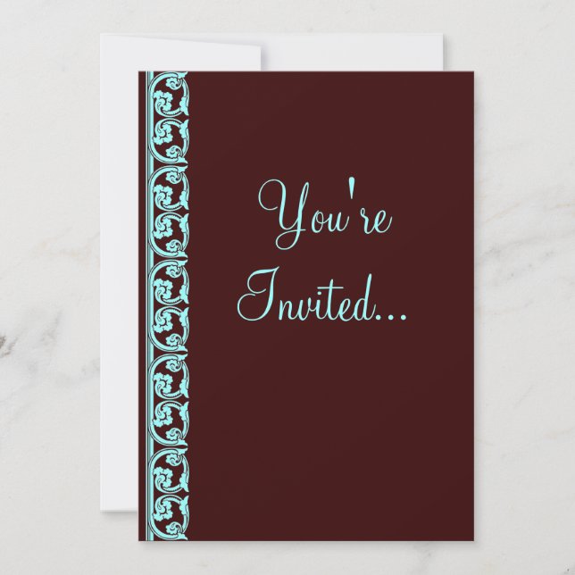 Medieval Teal on Chocolate Custom Invitation (Front)