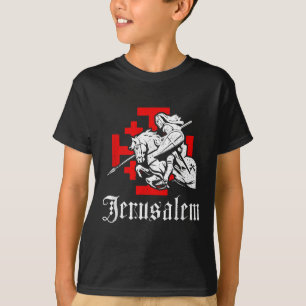 Medieval Templar Knight On War Horse Jerusalem Cro T-Shirt