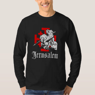 Medieval Templar Knight On War Horse Jerusalem Cro T-Shirt