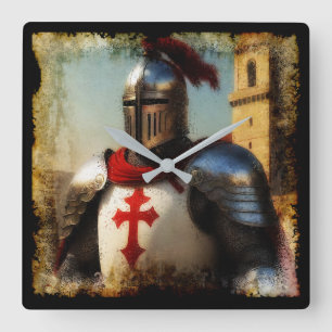 Medieval Templar Knight Square Wall Clock