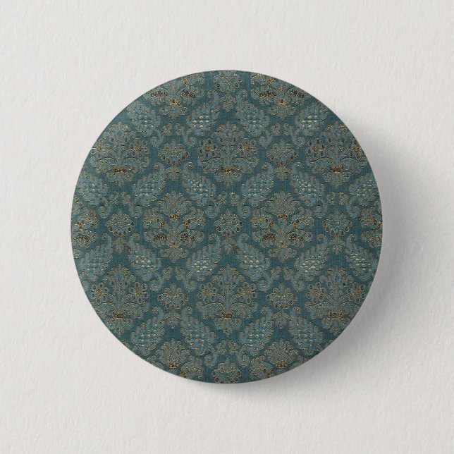 medieval textile pattern texture tapestry backgrou 2 inch round button (Front)