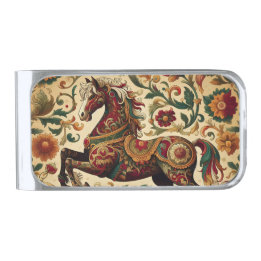 Medieval The Enchanted Steed in Bloom Silver Finish Money Clip