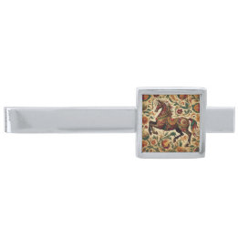 Medieval The Enchanted Steed in Bloom Silver Finish Tie Bar