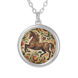 Medieval The Enchanted Steed in Bloom Silver Plated Necklace