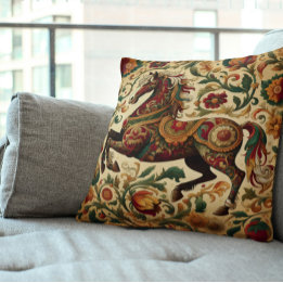 Medieval The Enchanted Steed in Bloom Throw Pillow