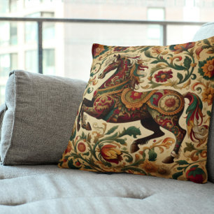 Medieval The Enchanted Steed in Bloom Throw Pillow