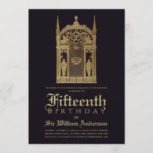 Medieval Themed Birthday Gothic Knight Black Gold Invitation