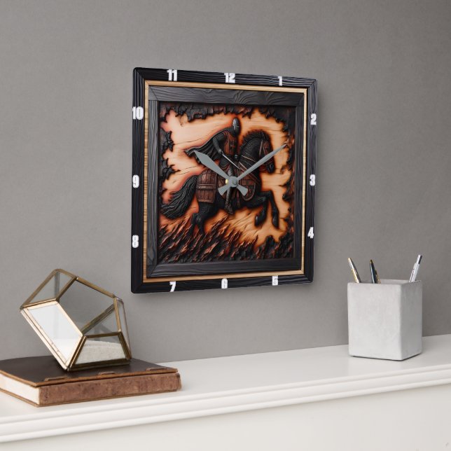 Medieval Timepiece: Rustic Personal Art Square Wall Clock (Office)