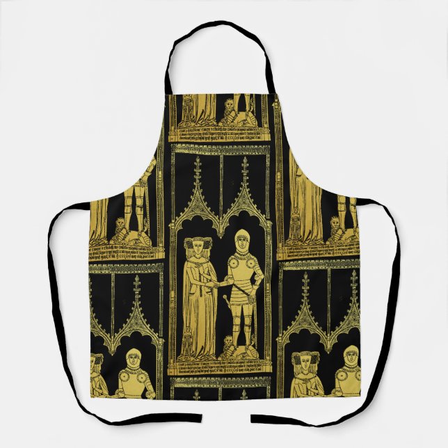 Medieval Tomb Brass Rubbing Knight, Lady and Child Apron (Front)
