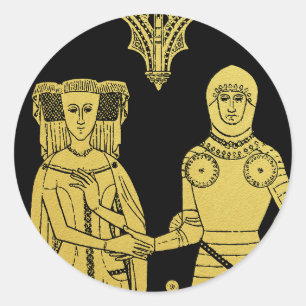Medieval Tomb Brass Rubbing Knight, Lady and Child Classic Round Sticker