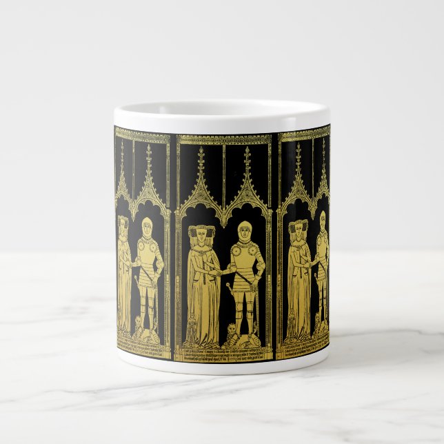 Medieval Tomb Brass Rubbing Knight, Lady and Child Large Coffee Mug (Front)
