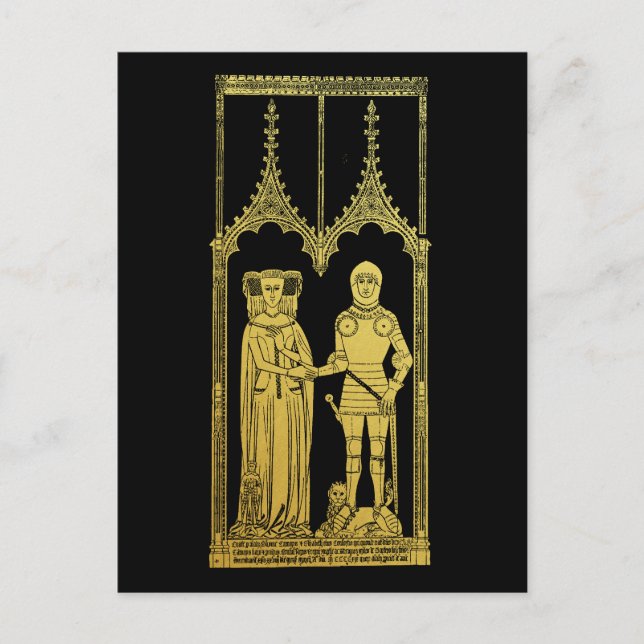 Medieval Tomb Brass Rubbing Knight, Lady and Child Postcard (Front)