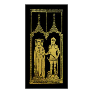 Medieval Tomb Brass Rubbing Knight, Lady and Child Poster
