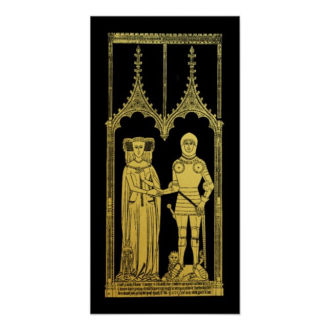Medieval Tomb Brass Rubbing Knight, Lady and Child Poster (Front)
