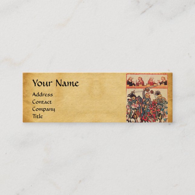 MEDIEVAL TOURNAMENT, FIGHTING KNIGHTS AND DAMSELS MINI BUSINESS CARD (Front)