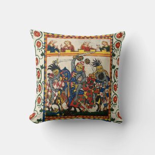 MEDIEVAL TOURNAMENT, FIGHTING KNIGHTS AND DAMSELS THROW PILLOW