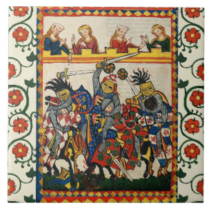 MEDIEVAL TOURNAMENT, FIGHTING KNIGHTS AND DAMSELS TILE