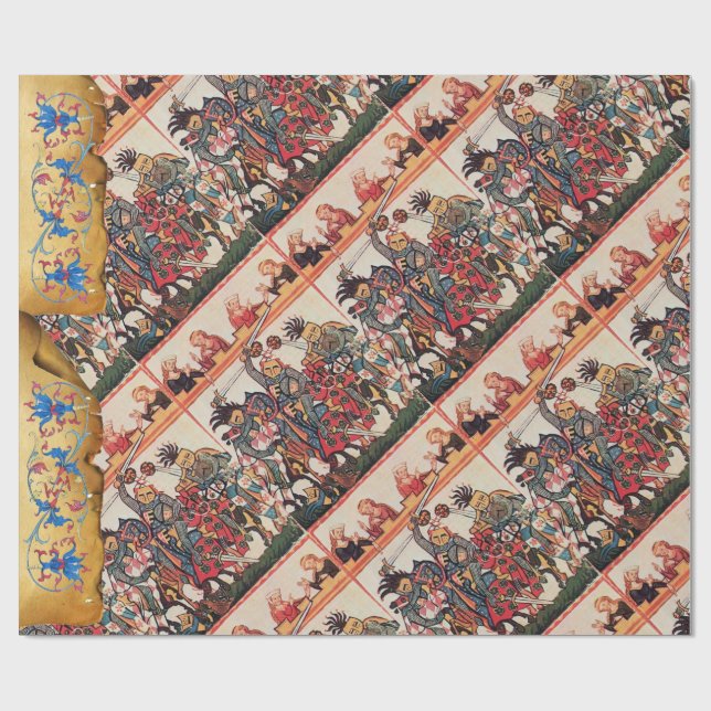MEDIEVAL TOURNAMENT FIGHTING KNIGHTS AND DAMSELS WRAPPING PAPER (Flat)
